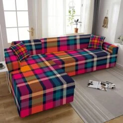 Housse De Canapé D'Angle Imprimé Tartan Multicolore