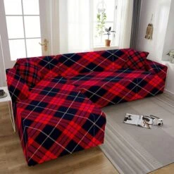 Housse De Canapé D'Angle Imprimé Tartan Rouge