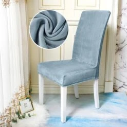 Housse De Chaise Velours Bleu Ciel