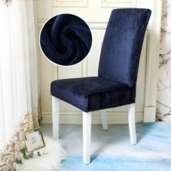 Housse De Chaise Velours Bleu Marine
