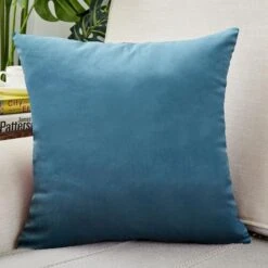 Housse De Coussin Velours 45x45cm Bleu Océan
