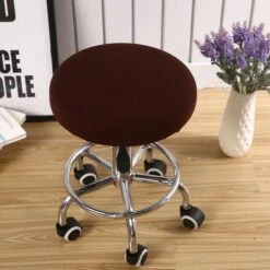 Housse De Tabouret Rond Marron
