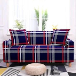 Housse De Canapé Tartan Bleu Et Rouge