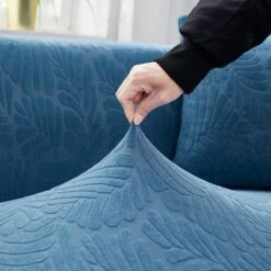 Housse De Canapé D'Angle Extensible Velours Bleu -Housse Moderne Magasin housse de canape dangle bleu canard housse moderne 2