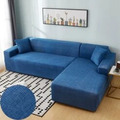 Housse De Canapé D'Angle Extensible Bleu