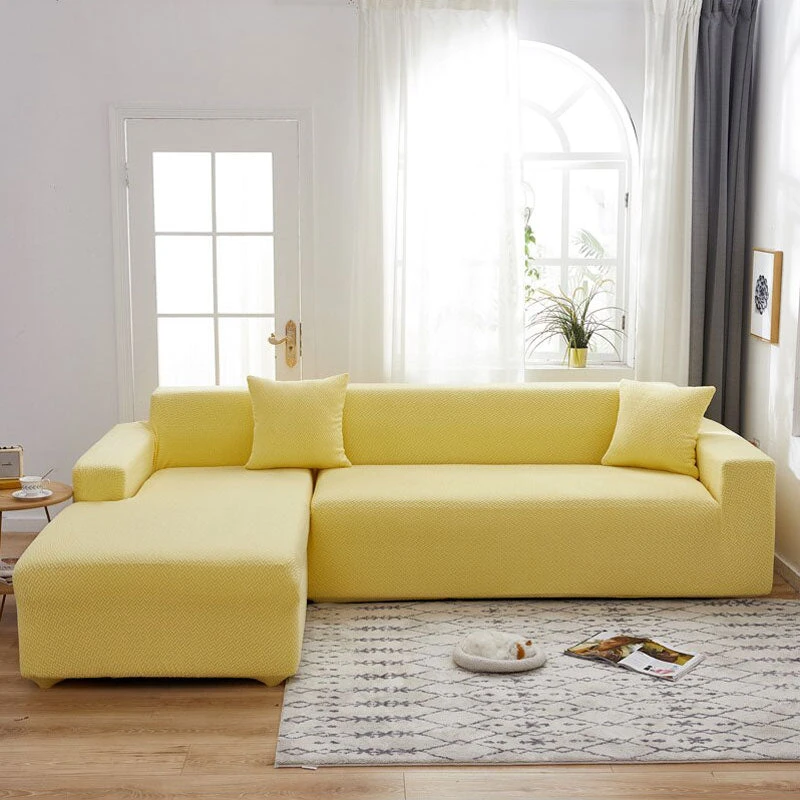 Housse de Canapé D'Angle Jacquard Jaune Soleil Housse De Canapé D'Angle Jacquard Jaune Soleil -Housse Moderne Magasin housse grand canape d angle housse moderne 1
