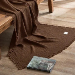 Plaid Canapé Gaze De Coton Marron 4 Plaid Canapé Gaze De Coton Marron -Housse Moderne Magasin plaid canape marron housse moderne 3